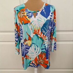 Ruby Rd. Tropical Print Tunic Top PL Petite Large | 3/4 Sleeve Multicolor Floral